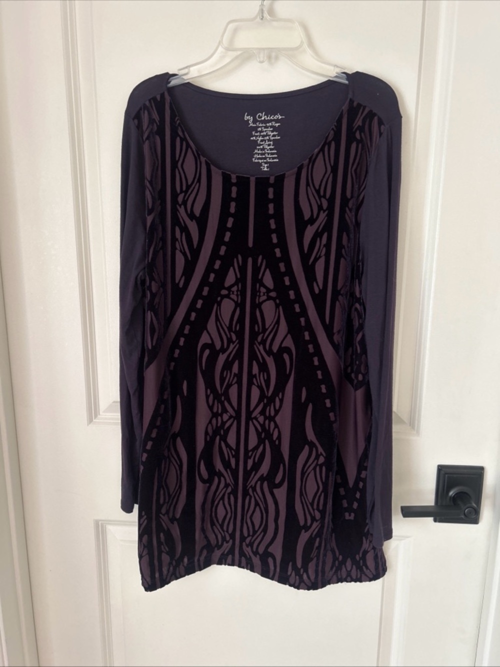 Chicos Women’s Viola Purple Velvet Burnout Moody Whimsigoth Tunic Top Sz 1 M/8